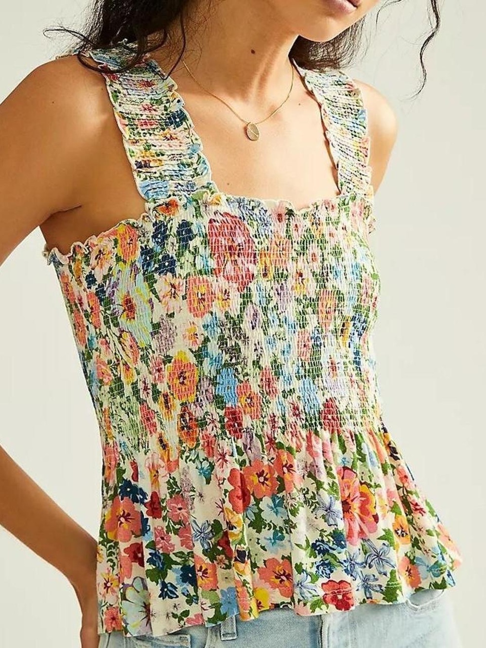 Anthropologie Smocked Floral Tank Top